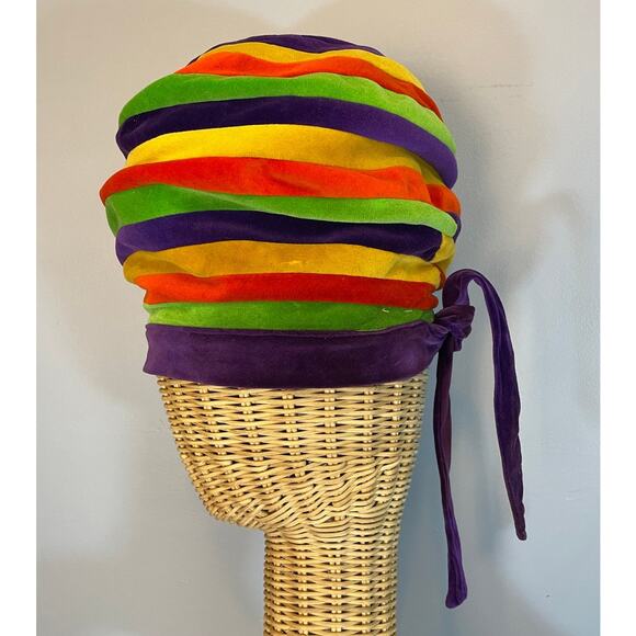 Vtg 50s 60s New Look Velvet Color Block Turban Bee Hive Hat Belmar B Altman Co - Picture 12 of 15